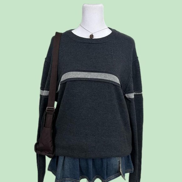 y2k gray striped emo skater grunge thin knit sweater - Picture 1 of 8